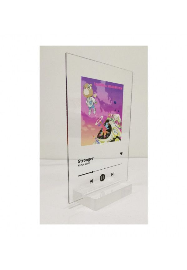 Plaque SPOTIFY Musique avec socle Plexiglass - écriture en NOIR personnalisée - Photo imprimée sur plexiglass transparent