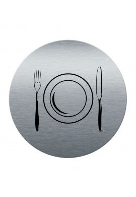 Plaque de porte Aluminium brossé imprimé AluSign Ø 85 mm - épaisseur. 3 mm - Restaurant - Double Face adhésif au dos