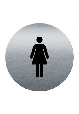 Plaque de porte Aluminium brossé imprimé AluSign Ø 85 mm - épaisseur. 3 mm - Toilettes Femmes - Double Face adhésif au dos