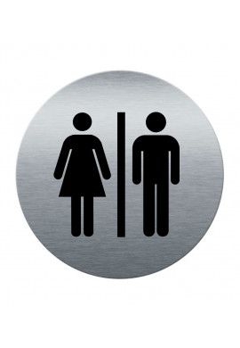 Plaque de porte Aluminium brossé imprimé AluSign Ø 85 mm - épaisseur. 3 mm - Toilettes Homme Femme - Double Face adhésif au dos