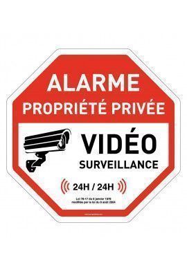 Panneau octogonal Alarme Propriété Privée Sous vidéo Surveillance 24h/24