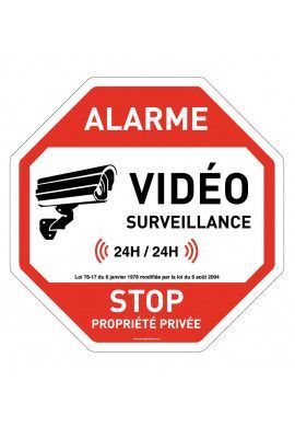 Panneau Octogonal Stop Propriété Privée Sous Alarme Vidéo Surveillance