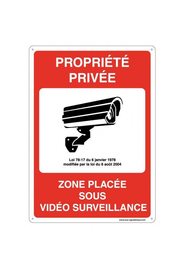 Panneau Prépercé avec angles arrondis - Propriété Privée Zone Placée Sous Vidéo Surveillance