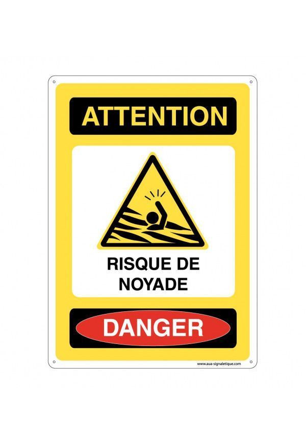 Panneau Prépercé avec angles arrondis - Attention Danger Risque De Noyade