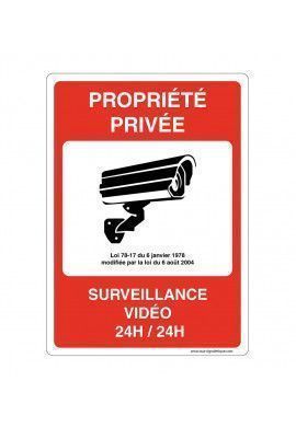 Panneau Signalisation avec coins arrondis - Propriété Privée Surveillance Vidéo 24H/24H
