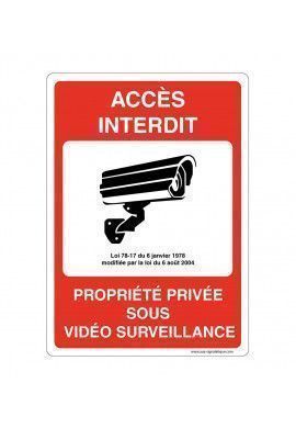 Panneau Signalisation avec coins arrondis - Accès Interdit Propriété Privée Sous Vidéo Surveillance
