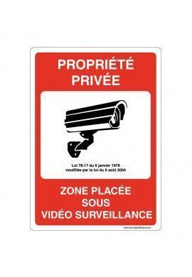 Panneau Signalisation avec coins arrondis - Propriété Privée Zone Placée Sous Vidéo Surveillance