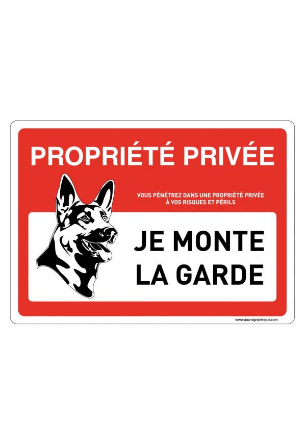 Panneau Attention au chien propriété privée avec picto chien méchant