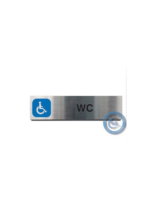 Plaque de porte Aluminium brossé Argent WC Handicapés 200x50 mm