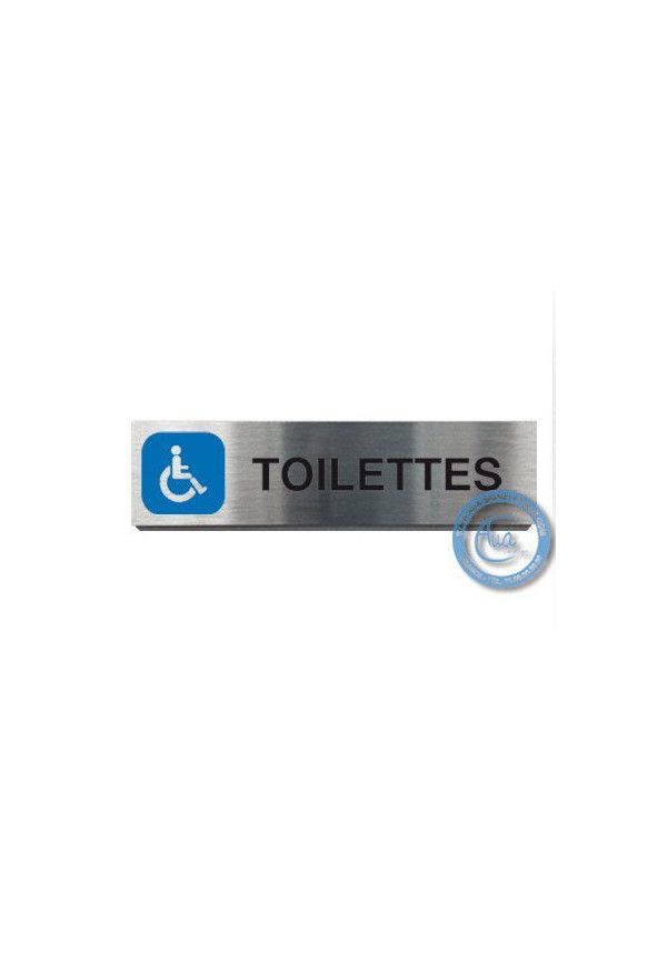 Plaque de porte Aluminium brossé Argent Toilettes handicapés 200x50 mm