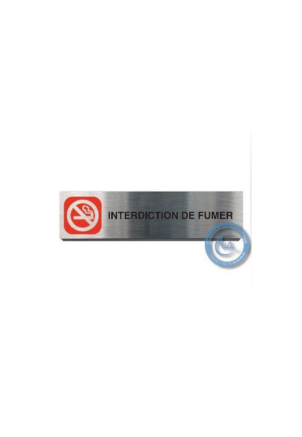 Plaque de porte Aluminium brossé Argent Interdiction de Fumer 200x50 mm