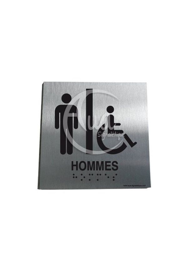Plaque Alu Brossé Braille WC Homme Handicapé