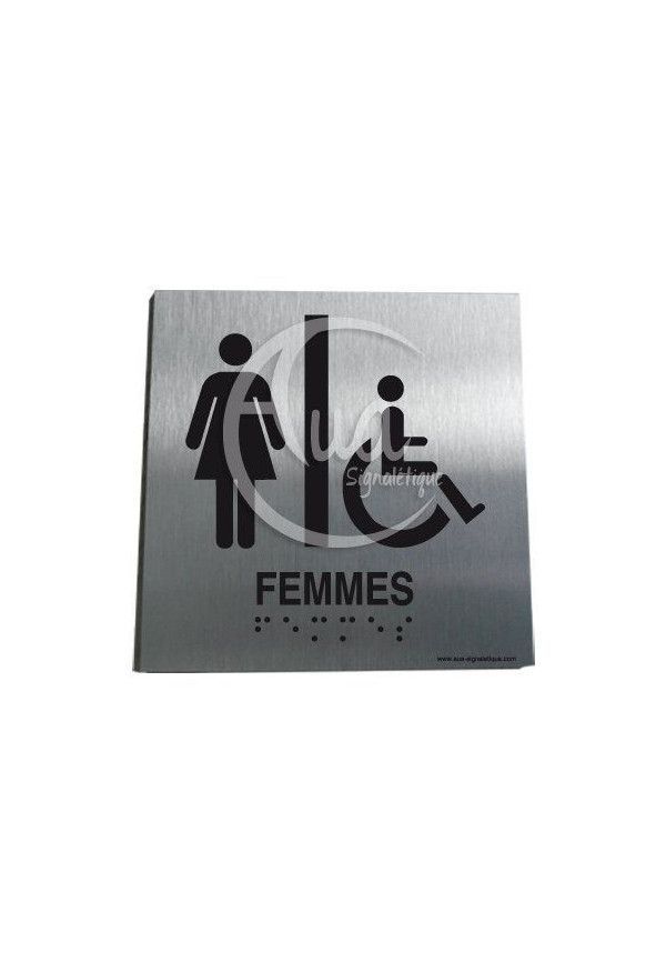 Plaque Alu Brossé Braille WC Femme Handicapé