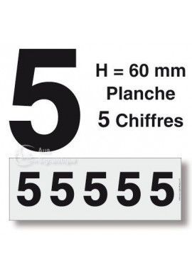 Planche 5 Chiffres prédécoupés -Hauteur 60mm