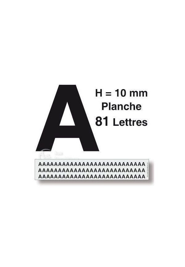 Planche 81 Lettres prédécoupés -Hauteur 10mm