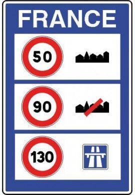 Panneau Indication aux frontières des limites de vitesse sur le territoire français - C25a