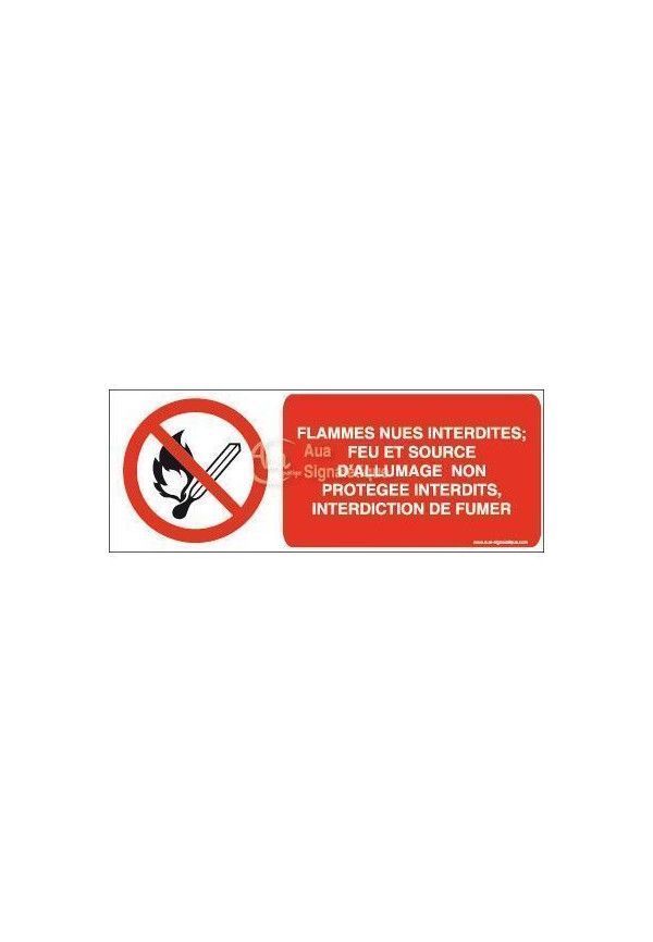 Flammes nues interdites; Feu et source d'allumage non protégée interdits, interdiction de fumer P003-B Aluminium 3mm 160x60 mm