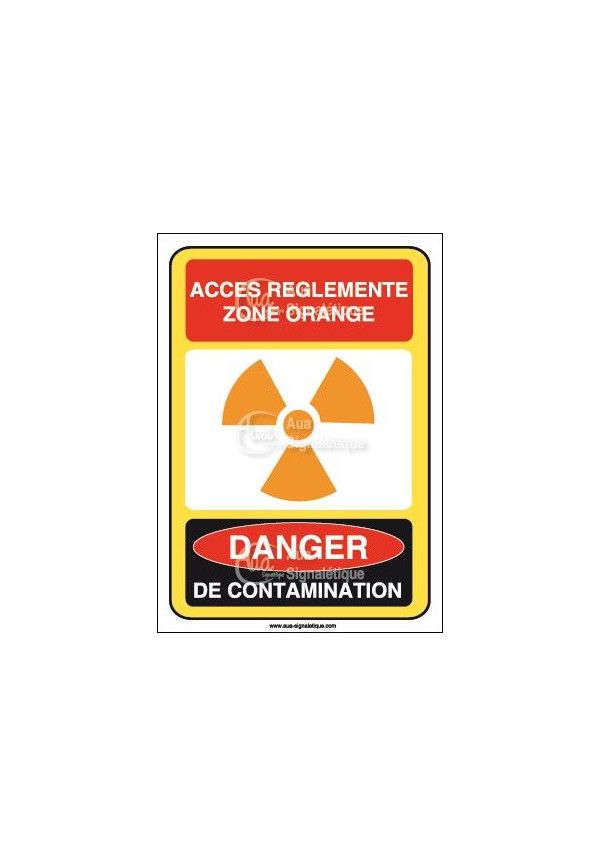 Accès réglementé zone orange danger de contamination Vinyl adhésif 75x105 mm