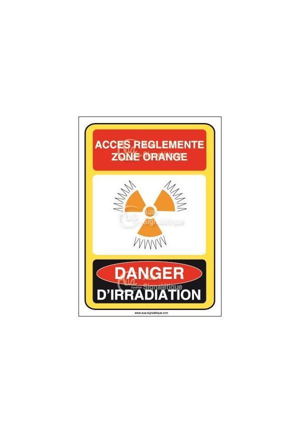 Accès réglementé orange danger irra et conta Vinyl adhésif 75x105 mm