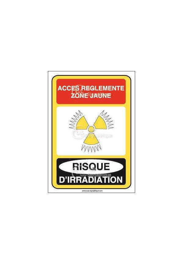 Accès réglementé zone jaune risque d'irradiation Vinyl adhésif 75x105 mm